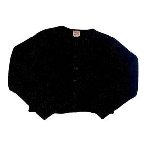 Talbots Kids Cardigan Sweater Girls XL 14 Black Shimmer Sparkle Fuzzy Button Up